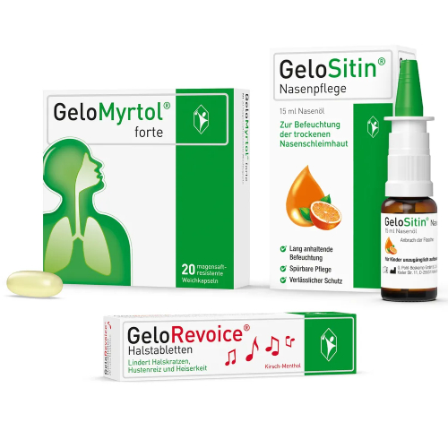 GeloMyrtol® forte + GeloSitin® Nasenpflege + GeloRevoice® Kirsch-Menthol