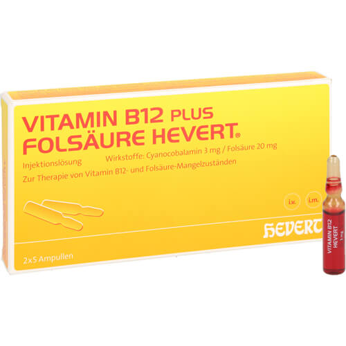 VITAMIN B12 PLUS Folsäure Hevert a 2 ml Ampullen