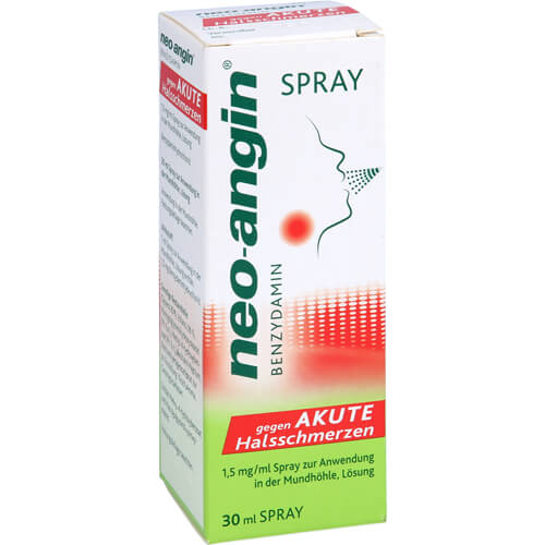 NEO-ANGIN Benzydamin Spray gegen akute Halsschmer.